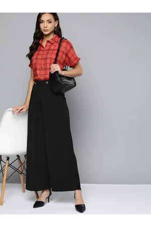 Chemistry Women Black Solid Pleated Flared Trousers