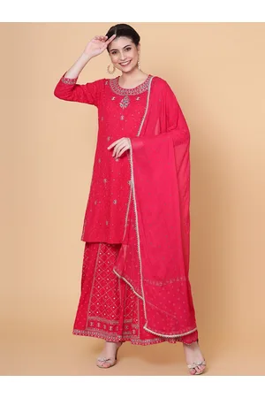 Bani Women Ethnic Motifs Embroidered Regular Thread Work Liva Kurta With Sharara & Dupatta