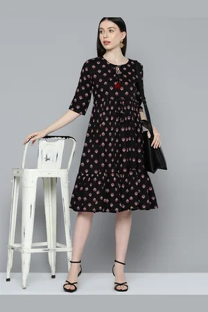 Chemistry Floral Print Tie-Up Neck A-Line Dress