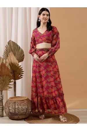 indo street Floral Printed Crop Top & Skirt