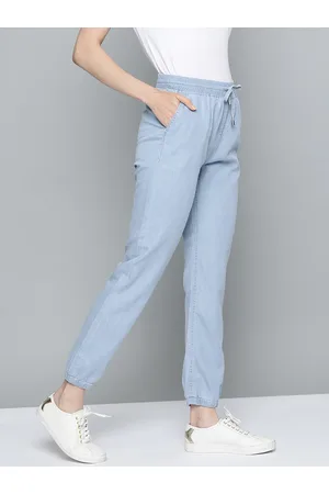 Chemistry Women Blue Regular Fit Solid Chambray Joggers