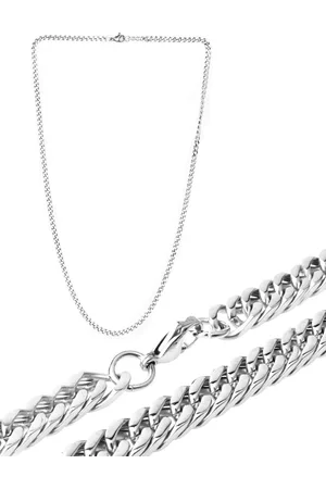Yellow Chimes Men Set Of 2 Silver-Plated Stainless Steel Chains