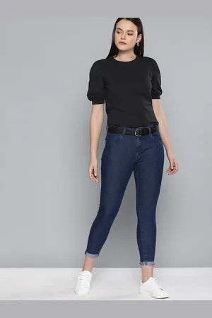 Chemistry Women Black Solid Pure Cotton Top With Puffed Sleeves