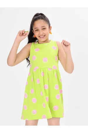BONKIDS Girls Polka Dot Printed Sleeveless Cotton Fit & Flare Dress