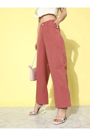 Mast & Harbour Women Spicy Red Mid-Rise Romance Ramble-Wide legs & Flared Trousers