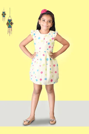 Kids On Board Girls Polka Dots Print Cotton Fit & Flare Dress