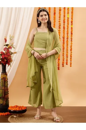 indo street Embellished Crop Top & Palazzos Co-Ord Set
