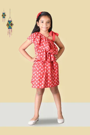 Kids On Board Girls Conversational Printed Cotton A-Line Dress