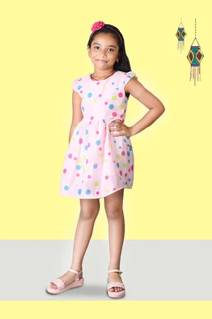 Kids On Board Girls Polka Dot Print Cotton Fit & Flare Dress