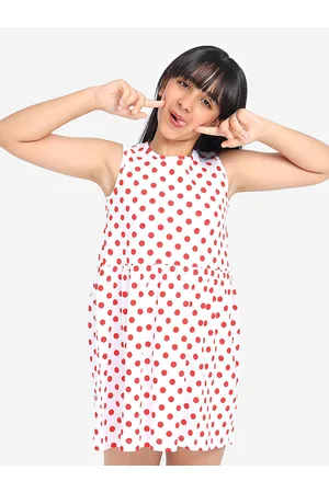 BONKIDS Girls Polka Dot Printed Sleeveless Cotton A-Line Dress