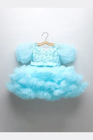MANY FROCKS & Girls Floral Embroidered Puff Sleeves Embellished Fit & Flare Dress