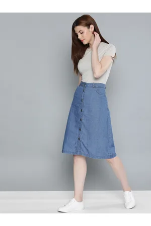 Chemistry Blue Denim A-Line Pure Cotton Skirt