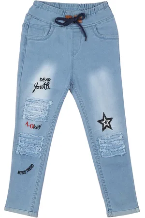 A-Okay Girls Mid-Rise Jogger Fit Mildly Distressed Heavy Fade Embroidered Jeans
