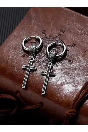 KRYSTALZ Unisex Silver-Plated Cross Drop Earrings