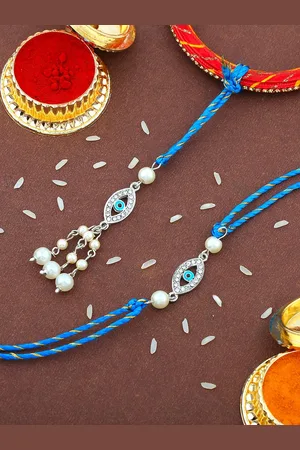 ESTELE Set Of 2 Evil Eye Charm Rakhis With Roli Chawal