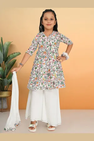 Nino Bambino Girls Floral Printed Angrakha Kurta with Palazzos & Dupatta