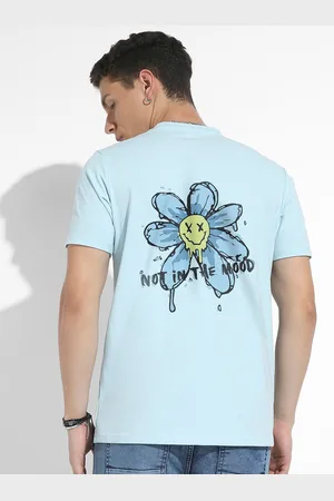 Campus Blue & Black Graphic Printed Cotton T-shirt