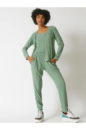 Campus Green Self Design Top & Trouser With Shrug