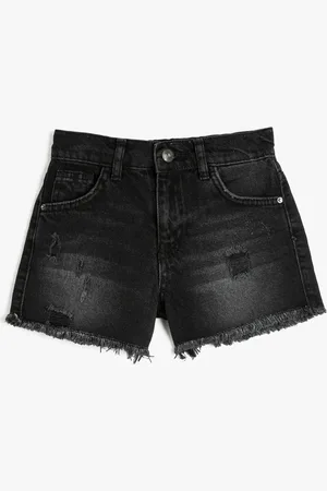 Koton Girls Mid-Rise Washed Pure Cotton Denim Shorts