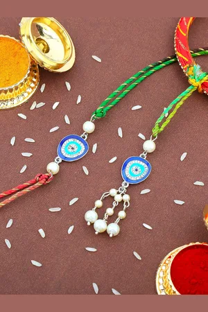 ESTELE Set Of 2 Evil Eye Charm Rakhis With Roli Chawal