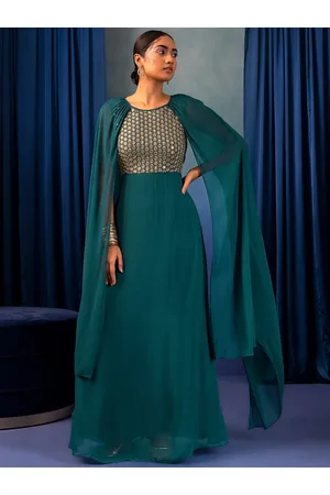 INDYA Indya X Rohit Gandhi and Rahul Khanna Floral Embroidered Cape Sleeves Party Dress