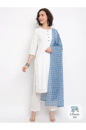 IMARA Floral Embroidered Thread Work Straight Kurta & Trousers With Dupatta