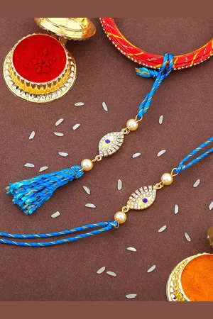 ESTELE Set Of 2 Evil Eye Charm & Stone-Studded Rakhis With Roli Chawal