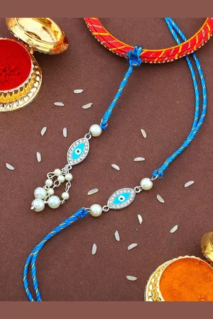 ESTELE Set Of 2 Evil Eye Charm Rakhis With Roli Chawal