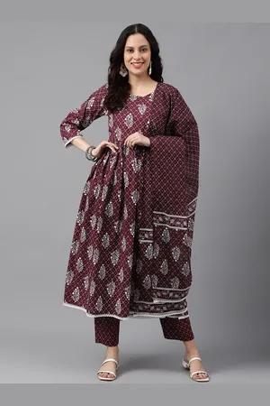 SAABHI Ethnic Motifs Printed Regular Anarkali Pure Cotton Kurta With Palazzos & Dupatta