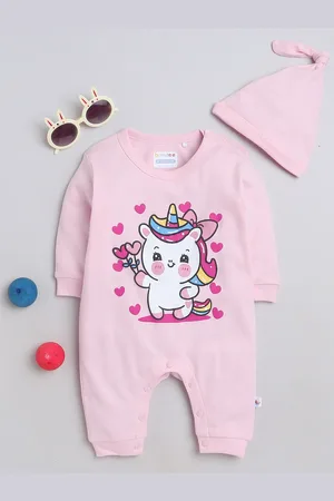 BUMZEE Infant Girls Printed Pure Cotton Romper With Cap