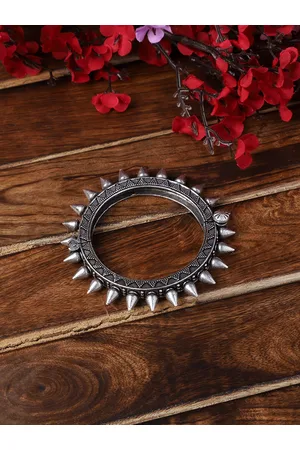 Veni Silver-Plated Oxidised Kada Bangle