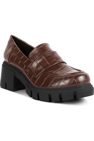 London Rag Women Textured Heeled Penny Loafers