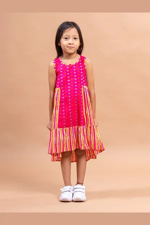 Sangria Girls Pink Polka Dots Printed Pure Cotton A-line Dress