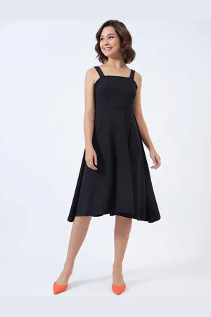 Color Capital Shoulder Strap Fit and Flare Dress