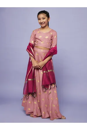 AKS Girls Foil Printed Ready to Wear Lehenga Choli With Dupatta