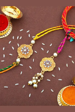 ESTELE Set Of 2 Stone-Studded Rakhis With Roli Chawal