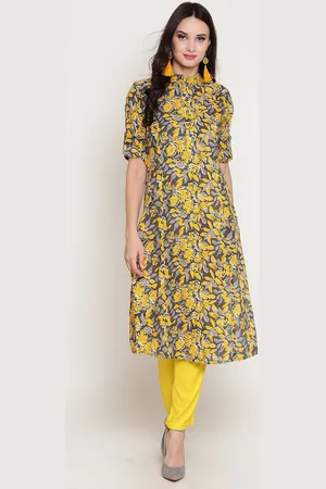 Sera Floral Printed Mandarin Collar Roll-Up Sleeves Straight Kurta