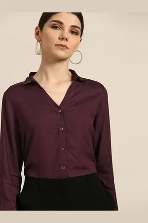 Invictus Women Burgundy Regular Fit Solid Casual Shirt