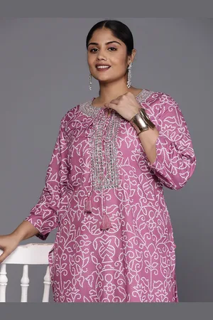 Varanga Plus Size Bandhani Printed Tie-Up Neck Gotta Patti Kurta