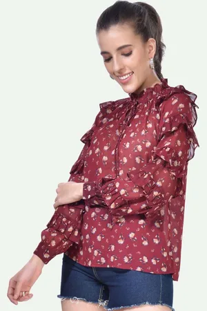 BEATNIK Floral Printed Tie-Up Neck Shirt Style Top