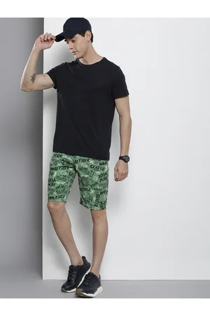 The Indian Garage Co Men Olive Green Printed Slim Fit Denim Shorts