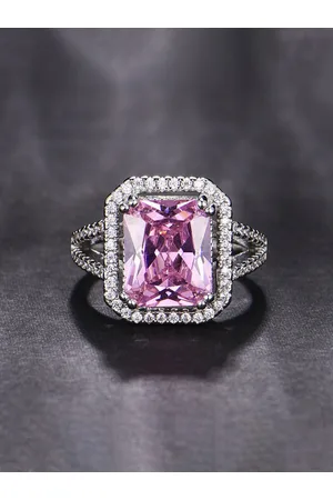 Designs & You Silver Plated American Diamond Crushed Ice Cut Rectangular Finger Ring