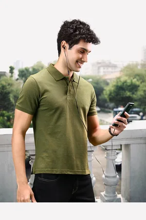Flying Machine Men Olive Green Solid Polo Collar Pure Cotton T-shirt