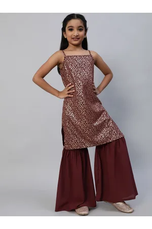 AKS Girls Floral Printed Shoulder Straps Georgette Kurta With Sharara