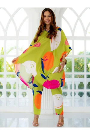 Ambraee Printed Shirt Collar Kaftan Tunic & Trouser