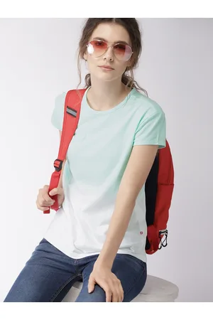 HARVARD Women Blue & White Ombre-Dyed T-shirt