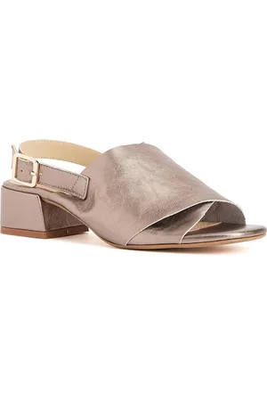Peach Flores Leather Block Heels With Backstrap