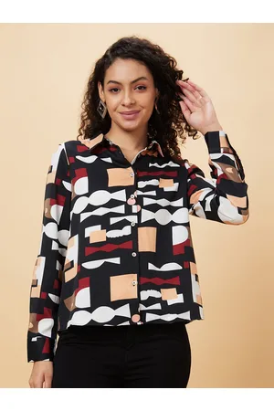 Globus Black Abstract Printed Button-Down Collar Casual Shirt