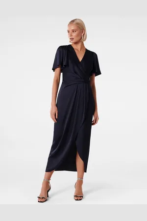 Forever New Flared Sleeve Satin Wrap Maxi Dress