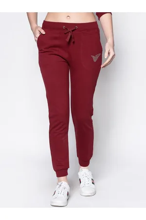 Sera Women Burgundy Pure Cotton Regular Fit Joggers